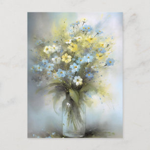Watercolor Pastel Blue, White, Yellow Daisy Flower Postcard