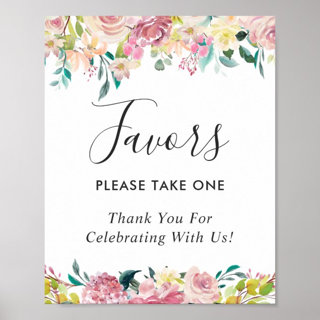 Watercolor Pastel Blush Floral Wedding Favours Sig Poster (Front)