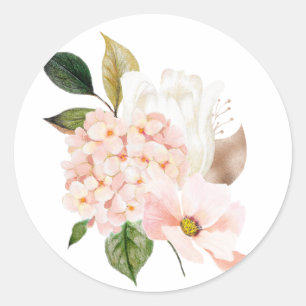 Watercolor Pastel Blush Pink Floral Classic Round Sticker