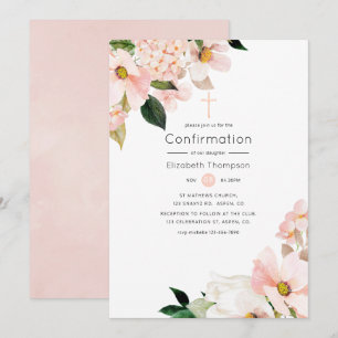Watercolor Pastel Blush Pink Floral Confirmation Invitation