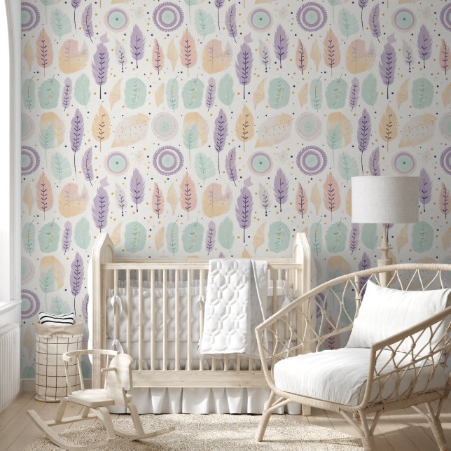 Watercolor Pastel Boho Chic Floral Seamless Modern Wallpaper (Kids)