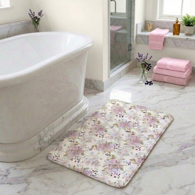 Watercolor Pastel Botanical Wildflower Pattern Bath Mat (Watercolor Pastel Botanical Wildflower Pattern Bath Mat)
