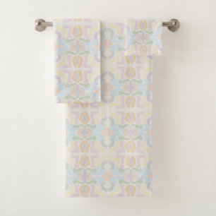Watercolor Pastel Brushstrokes On Cloud White Bath Towel Set