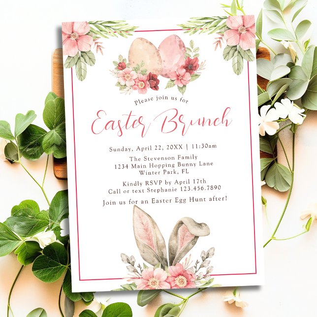 Watercolor Pastel Bunny Ears Floral Easter Brunch Invitation (Creator Uploaded)
