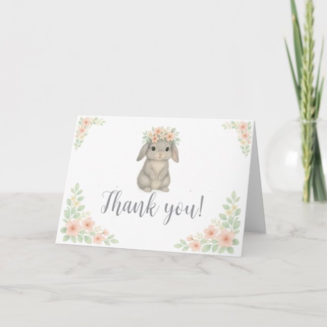 Watercolor, Pastel Bunny Thank you Card (Front)