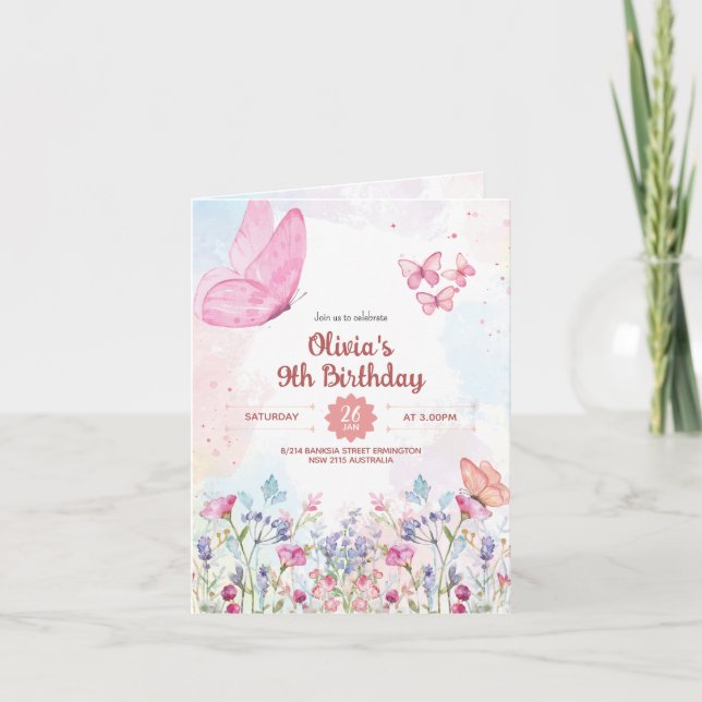 Watercolor Pastel Butterfly Folded Card Invitation (Front)
