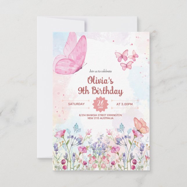 Watercolor Pastel Butterfly Invitation (3.5"x5") (Front)