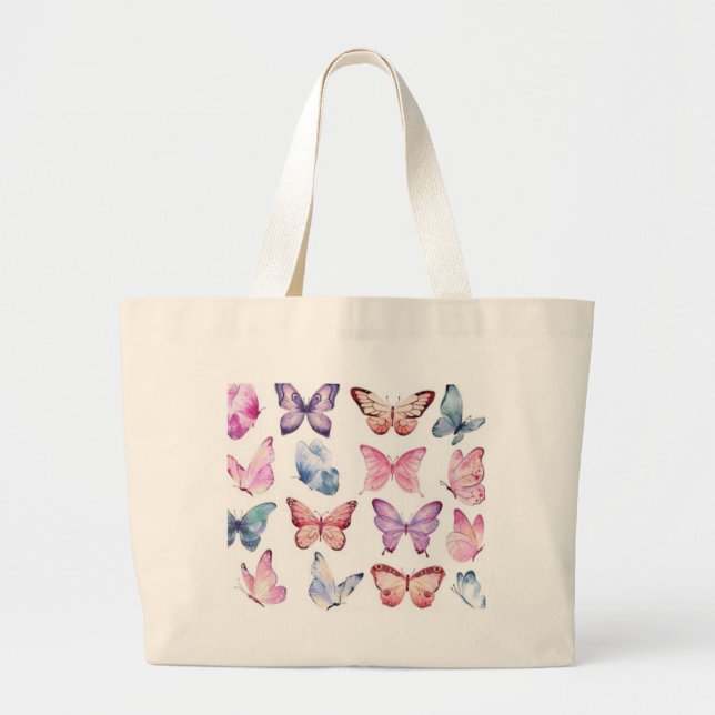 Watercolor Pastel Butterfly Pattern Elements Sheet Large Tote Bag (Front)