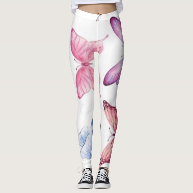 Watercolor Pastel Butterfly Pattern Elements Sheet Leggings (Front)