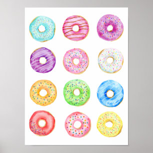 Watercolor pastel colour doughnuts poster