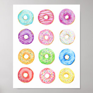Watercolor pastel colour doughnuts poster