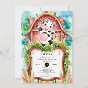 Watercolor Pastel Cow Birthday Invitation