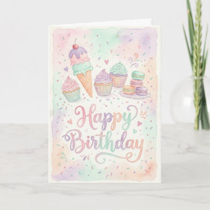 Watercolor Pastel Cupcake Birthday Card