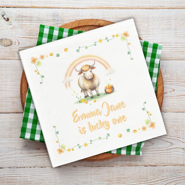 Watercolor Pastel Cute Cow Lucky One 1st Birthday Napkin (Watercolor Pastel Cute Cow Lucky One 1st Birthday Napkins)