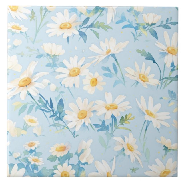 Watercolor Pastel Daisies Tile (Front)