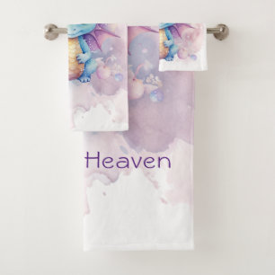 Watercolor Pastel Dragon Girl Baby Shower Gift Bath Towel Set