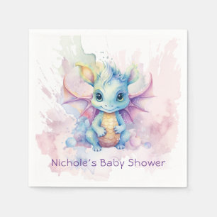 Watercolor Pastel Dragon Girl Baby Shower Napkin