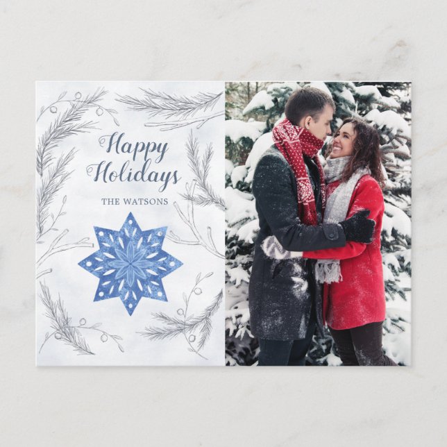 Watercolor pastel elegant holiday photo postcard (Front)