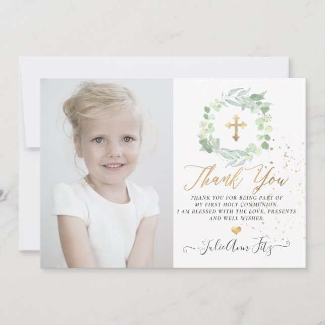 Watercolor Pastel Eucalyptus Communion Thank You Invitation (Front)