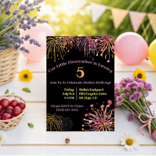 Watercolor Pastel Firecracker, Fireworks Birthday Invitation