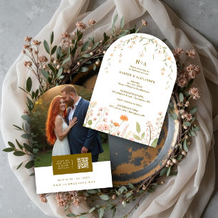 Watercolor Pastel Floral Arch Top Border Wedding Invitation
