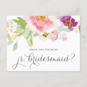 Watercolor Pastel Floral Be My Jr Bridesmaid Card