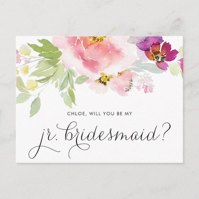 Watercolor Pastel Floral Be My Jr Bridesmaid Card (Front)