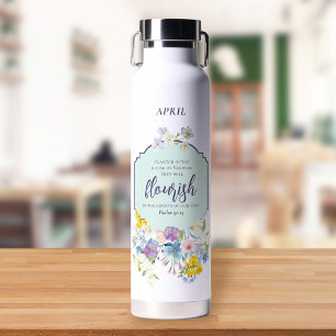 Watercolor Pastel Floral Bible Verse Personalised Water Bottle