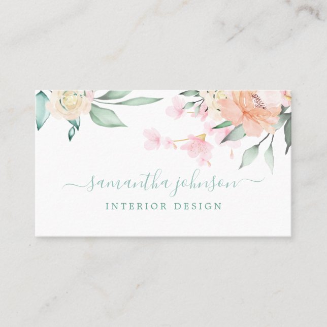 Watercolor Pastel Floral Botanical Business Card (Front)