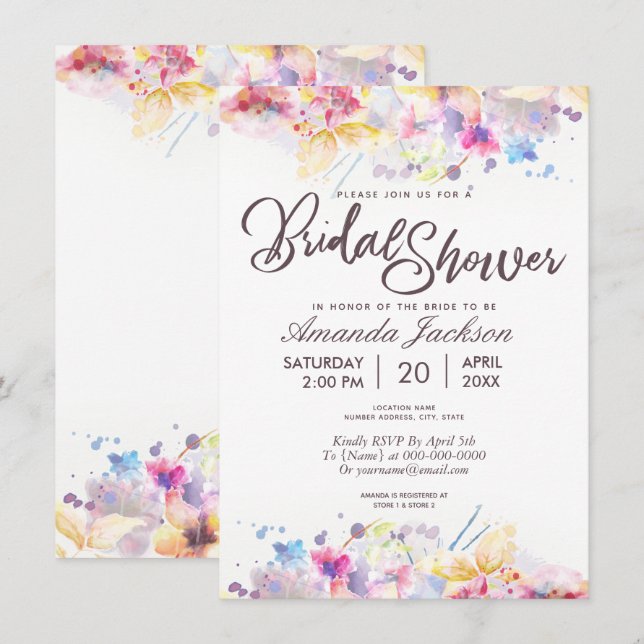 Watercolor Pastel Floral Bridal Shower Invitation (Front/Back)