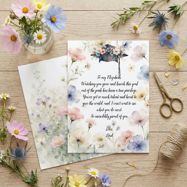 Watercolor Pastel Floral Graduation Cap Poem Card (Creator Uploaded)