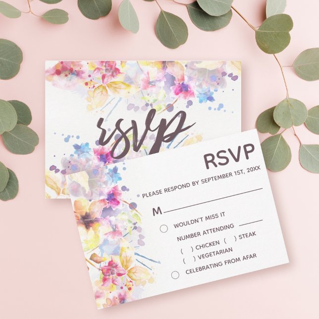 Watercolor Pastel Floral | Meal Choice RSVP Invitation (Creator Uploaded)