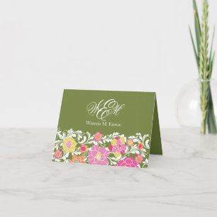 Watercolor Pastel Floral Monogram Note Card