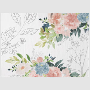 Watercolor pastel floral painted peonies foliage tissue paper
