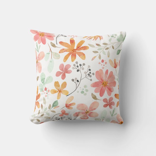 Watercolor Pastel Floral Pattern Cushion (Front)