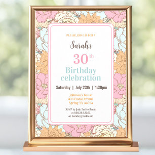 Watercolor Pastel Floral Pink 30th Birthday Invitation