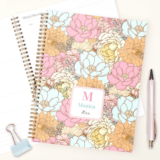 Watercolor Pastel Floral Pink Colourful Monogram Planner (Watercolor Pastel Floral Pink Colorful Monogram Planner)