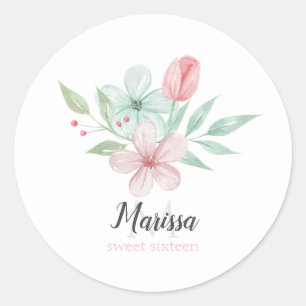 Watercolor Pastel Floral Quinceanera Birthday Classic Round Sticker