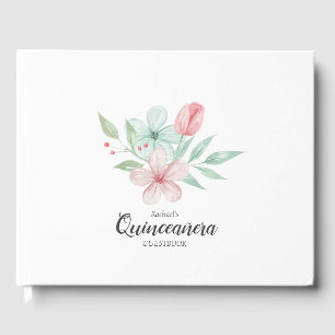 Watercolor Pastel Floral Quinceanera Birthday Guest Book