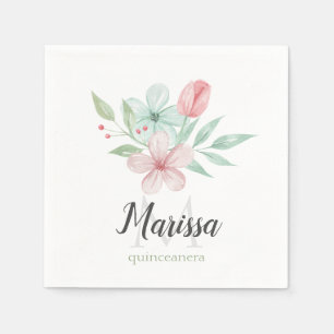 Watercolor Pastel Floral Quinceanera Birthday Napkin