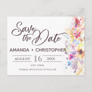 Watercolor Pastel Floral   Save the Date Postcard
