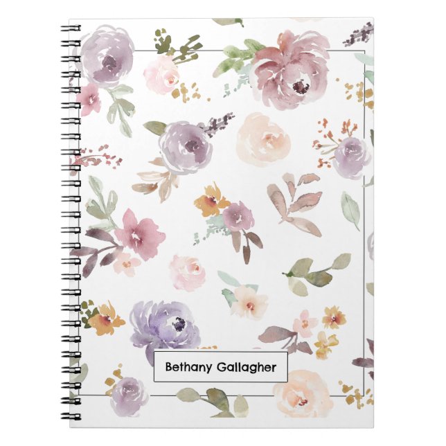 Watercolor Pastel Florals | Personalised Spring Notebook (Front)