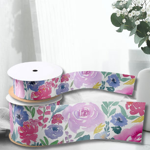 Watercolor Pastel Florals Satin Ribbon