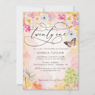 Watercolor Pastel flowers 21st birthday Invitation