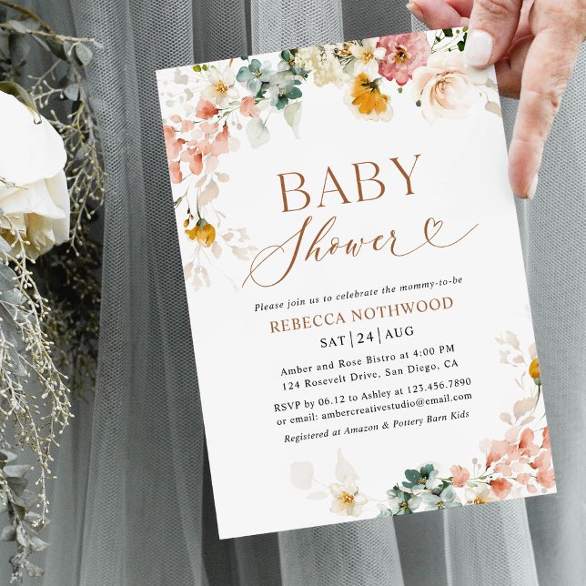 Watercolor Pastel Flowers Baby Shower Invitation (Creator Uploaded)