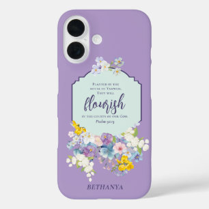 Watercolor Pastel Flowers Bible Verse Personalised iPhone 16 Case