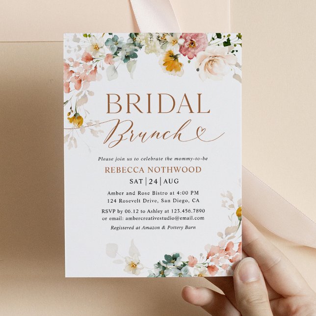 Watercolor Pastel Flowers Bridal Brunch Invitation (Creator Uploaded)