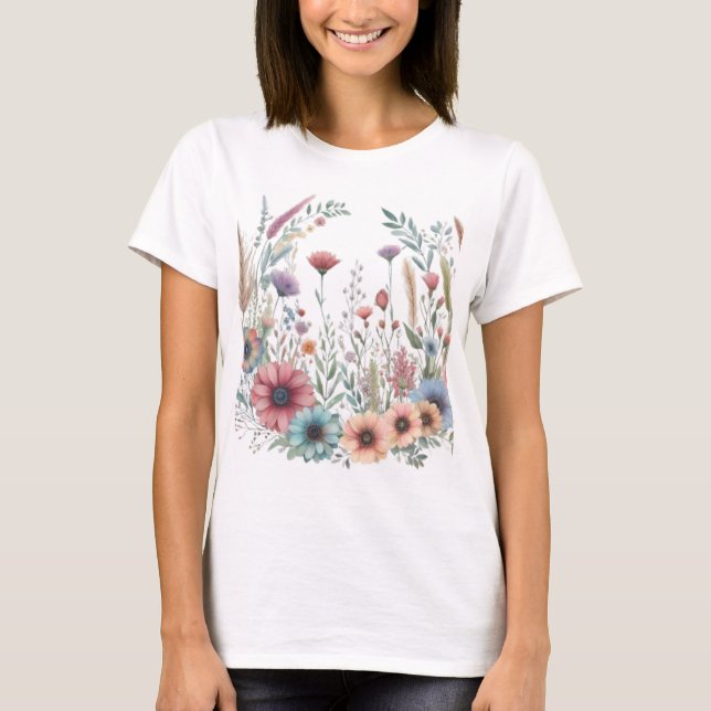 Watercolor pastel flowers flowers in Candy Land  T-Shirt (Front)