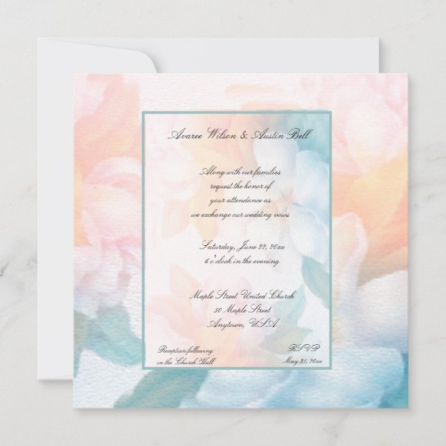 Watercolor Pastel Flowers Invitation (Front)