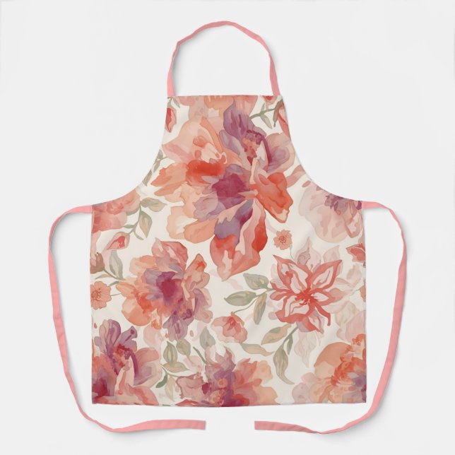 Watercolor Pastel Flowers Light Orange Apron (Front)